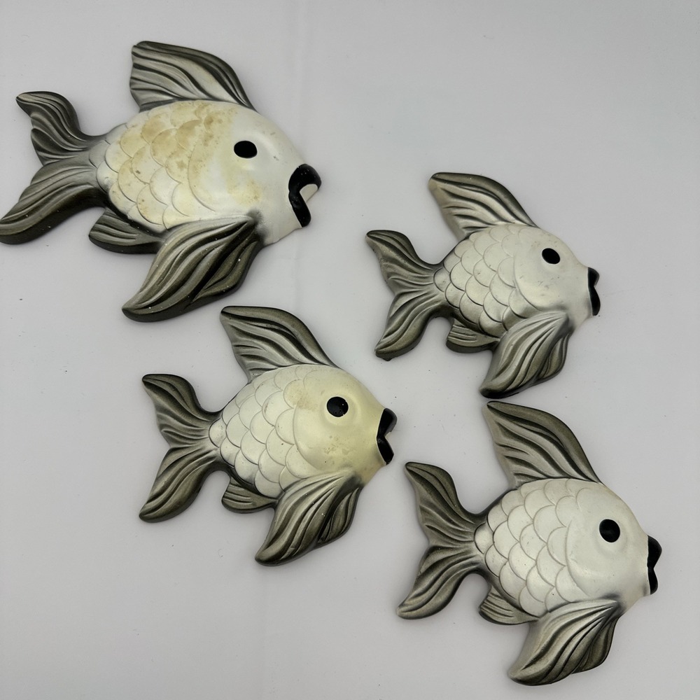 Vintage Style 1960 Miller Studio Set Of 4 Fish Chalkware Wall Plaques